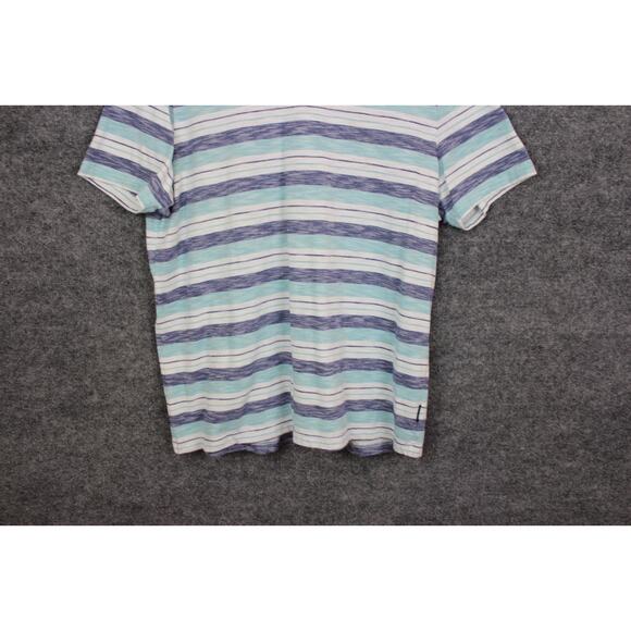 Perry Ellis T-Shirt Men's XL White and Blue Strips Short Sleeve Cotton - Picture 3 of 10